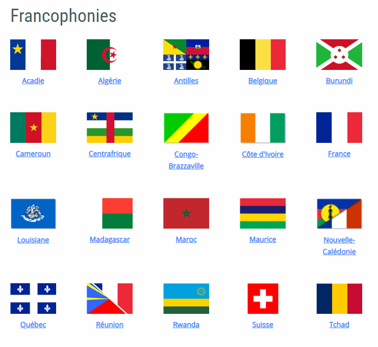 Screenshot der Frankophonie-Länder der Base de données lexicographiques panfrancophone (BDLP) (https://www.bdlp.org/) (Stand 3.4.2024)