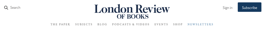 Header der Website der London Review of Books (Stand 19.9.2024) (https://www.lrb.co.uk/)